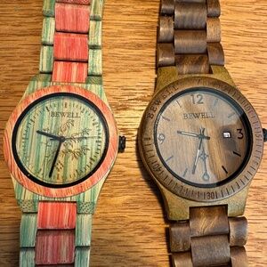 Two Bewell Wooden Case Watches